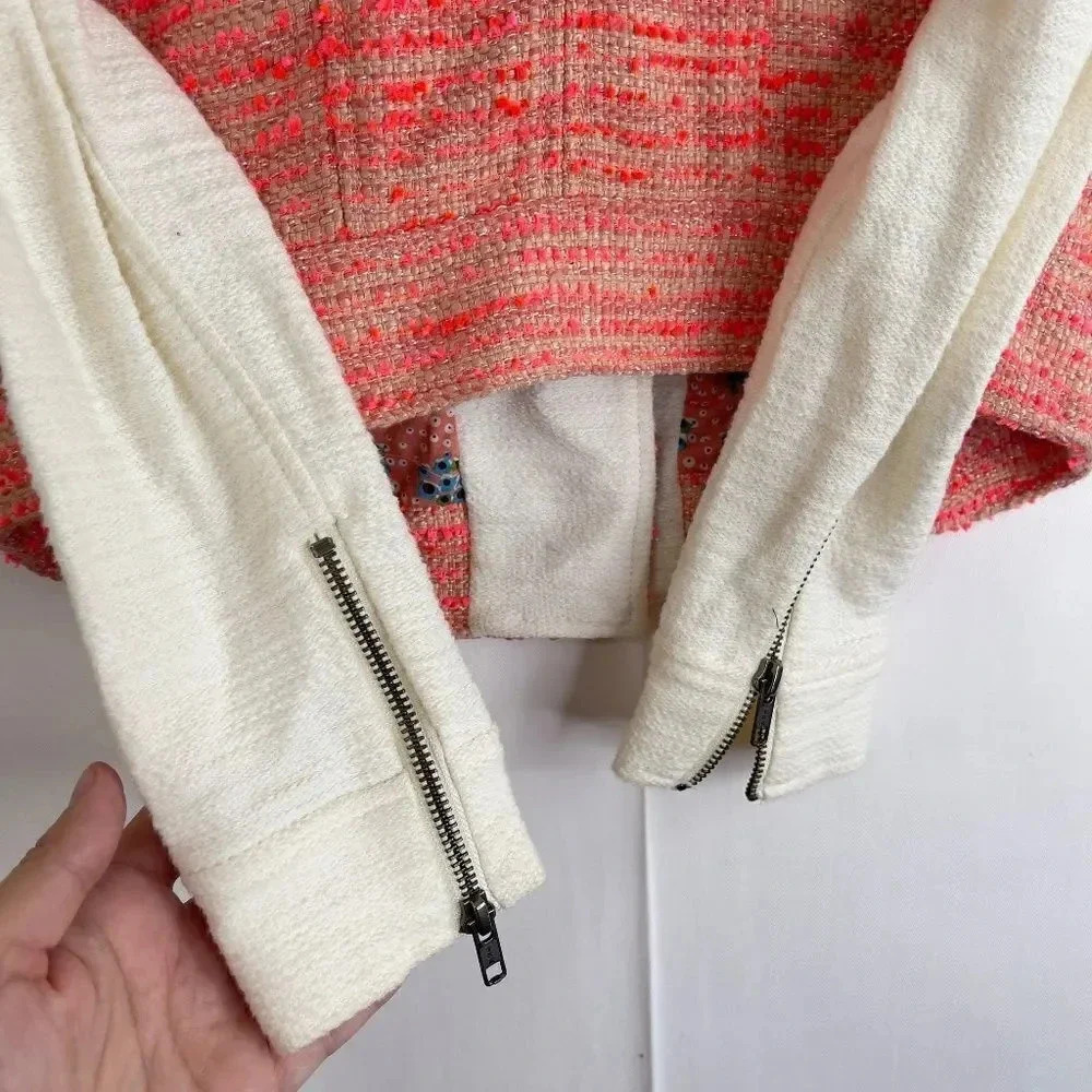 Anthropologie Elevenses Blushed Tweed Boucle Moto Jacket - Picture 5 of 14